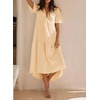 image:imageRVivimos Womens Summer Cotton Casual Flowy Maxi Dress  Short Sleeve V Neck Empire Waist Boho Tiered Ruffle Beach Vacation Loose Long DressesBeige