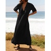 image:imageRVivimos Womens Summer Cotton Casual Flowy Maxi Dress  Short Sleeve V Neck Empire Waist Boho Tiered Ruffle Beach Vacation Loose Long DressesBlack