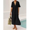 image:imageRVivimos Womens Summer Cotton Casual Flowy Maxi Dress  Short Sleeve V Neck Empire Waist Boho Tiered Ruffle Beach Vacation Loose Long DressesBlack