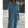 image:imageRVivimos Womens Summer Cotton Casual Flowy Maxi Dress  Short Sleeve V Neck Empire Waist Boho Tiered Ruffle Beach Vacation Loose Long DressesBlue