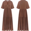 image:imageRVivimos Womens Summer Cotton Casual Flowy Maxi Dress  Short Sleeve V Neck Empire Waist Boho Tiered Ruffle Beach Vacation Loose Long DressesBrown