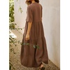 image:imageRVivimos Womens Summer Cotton Casual Flowy Maxi Dress  Short Sleeve V Neck Empire Waist Boho Tiered Ruffle Beach Vacation Loose Long DressesBrown