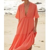image:imageRVivimos Womens Summer Cotton Casual Flowy Maxi Dress  Short Sleeve V Neck Empire Waist Boho Tiered Ruffle Beach Vacation Loose Long DressesCoralorange