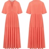 image:imageRVivimos Womens Summer Cotton Casual Flowy Maxi Dress  Short Sleeve V Neck Empire Waist Boho Tiered Ruffle Beach Vacation Loose Long DressesCoralorange