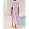 image:imageRVivimos Womens Summer Cotton Casual Flowy Maxi Dress  Short Sleeve V Neck Empire Waist Boho Tiered Ruffle Beach Vacation Loose Long DressesLavender