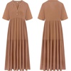 image:imageRVivimos Womens Summer Cotton Casual Flowy Maxi Dress  Short Sleeve V Neck Empire Waist Boho Tiered Ruffle Beach Vacation Loose Long DressesLight Brown
