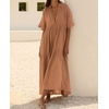 image:imageRVivimos Womens Summer Cotton Casual Flowy Maxi Dress  Short Sleeve V Neck Empire Waist Boho Tiered Ruffle Beach Vacation Loose Long DressesLight Brown