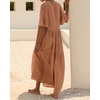 image:imageRVivimos Womens Summer Cotton Casual Flowy Maxi Dress  Short Sleeve V Neck Empire Waist Boho Tiered Ruffle Beach Vacation Loose Long DressesLight Brown