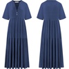 image:imageRVivimos Womens Summer Cotton Casual Flowy Maxi Dress  Short Sleeve V Neck Empire Waist Boho Tiered Ruffle Beach Vacation Loose Long DressesNavyblue