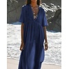 image:imageRVivimos Womens Summer Cotton Casual Flowy Maxi Dress  Short Sleeve V Neck Empire Waist Boho Tiered Ruffle Beach Vacation Loose Long DressesNavyblue