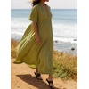 image:imageRVivimos Womens Summer Cotton Casual Flowy Maxi Dress  Short Sleeve V Neck Empire Waist Boho Tiered Ruffle Beach Vacation Loose Long DressesOlive Green