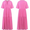 image:imageRVivimos Womens Summer Cotton Casual Flowy Maxi Dress  Short Sleeve V Neck Empire Waist Boho Tiered Ruffle Beach Vacation Loose Long DressesPink