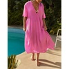 image:imageRVivimos Womens Summer Cotton Casual Flowy Maxi Dress  Short Sleeve V Neck Empire Waist Boho Tiered Ruffle Beach Vacation Loose Long DressesPink