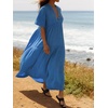 image:imageRVivimos Womens Summer Cotton Casual Flowy Maxi Dress  Short Sleeve V Neck Empire Waist Boho Tiered Ruffle Beach Vacation Loose Long DressesRoyal Blue