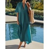 image:imageRVivimos Womens Summer Cotton Casual Flowy Maxi Dress  Short Sleeve V Neck Empire Waist Boho Tiered Ruffle Beach Vacation Loose Long DressesTeal