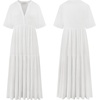 image:imageRVivimos Womens Summer Cotton Casual Flowy Maxi Dress  Short Sleeve V Neck Empire Waist Boho Tiered Ruffle Beach Vacation Loose Long DressesWhite