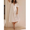 image:imageRVivimos Womens Summer Cotton Casual Flowy Maxi Dress  Short Sleeve V Neck Empire Waist Boho Tiered Ruffle Beach Vacation Loose Long DressesWhite