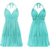 image:imageRVivimos Womens Summer Halter Deep V Neck Mini Short Dress  Sleeveless Adjustable Ties Patchwork Sexy Backless Boho Dress Casual Beach Vacation Cocktail Party OutfitsTurquoise