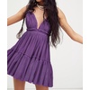 image:imageRVivimos Womens Summer Halter Deep V Neck Mini Short Dress  Sleeveless Adjustable Ties Patchwork Sexy Backless Boho Dress Casual Beach Vacation Cocktail Party OutfitsDark Purple