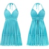 image:imageRVivimos Womens Summer Halter Deep V Neck Mini Short Dress  Sleeveless Adjustable Ties Patchwork Sexy Backless Boho Dress Casual Beach Vacation Cocktail Party OutfitsAqua Blue