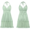 image:imageRVivimos Womens Summer Halter Deep V Neck Mini Short Dress  Sleeveless Adjustable Ties Patchwork Sexy Backless Boho Dress Casual Beach Vacation Cocktail Party OutfitsSage Green