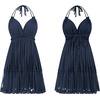 image:imageRVivimos Womens Summer Halter Deep V Neck Mini Short Dress  Sleeveless Adjustable Ties Patchwork Sexy Backless Boho Dress Casual Beach Vacation Cocktail Party OutfitsDark Blue