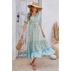 image:imageRVivimos Womens Summer V Neck Floral Print Boho Midi Dress  Short Sleeve Lightweight Breathable Material Button Up Tiered Ruffle Flowy Beach Dress Casual Daily Vacation Resort WearSkybluefloral