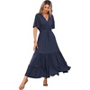 image:imageRVivimos Womens Summer V Neck Floral Print Boho Midi Dress  Short Sleeve Lightweight Breathable Material Button Up Tiered Ruffle Flowy Beach Dress Casual Daily Vacation Resort WearNavyblue