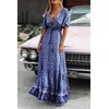 image:imageRVivimos Womens Summer V Neck Floral Print Boho Midi Dress  Short Sleeve Lightweight Breathable Material Button Up Tiered Ruffle Flowy Beach Dress Casual Daily Vacation Resort WearBlue