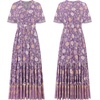 image:imageRVivimos Womens Summer V Neck Floral Print Boho Midi Dress  Short Sleeve Lightweight Breathable Material Button Up Tiered Ruffle Flowy Beach Dress Casual Daily Vacation Resort WearDarkpurple