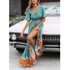 image:imageRVivimos Womens Summer V Neck Floral Print Boho Midi Dress  Short Sleeve Lightweight Breathable Material Button Up Tiered Ruffle Flowy Beach Dress Casual Daily Vacation Resort WearGreen