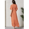 image:imageRVivimos Womens Summer V Neck Floral Print Boho Midi Dress  Short Sleeve Lightweight Breathable Material Button Up Tiered Ruffle Flowy Beach Dress Casual Daily Vacation Resort WearOrange