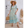 image:imageRVivimos Womens Summer V Neck Floral Print Boho Midi Dress  Short Sleeve Lightweight Breathable Material Button Up Tiered Ruffle Flowy Beach Dress Casual Daily Vacation Resort WearSkybluefloral
