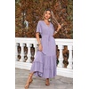 image:imageRVivimos Womens Summer V Neck Floral Print Boho Midi Dress  Short Sleeve Lightweight Breathable Material Button Up Tiered Ruffle Flowy Beach Dress Casual Daily Vacation Resort WearLilacpurple