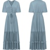 image:imageRVivimos Womens Summer V Neck Floral Print Boho Midi Dress  Short Sleeve Lightweight Breathable Material Button Up Tiered Ruffle Flowy Beach Dress Casual Daily Vacation Resort WearHazeblue
