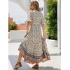 image:imageRVivimos Womens Summer V Neck Floral Print Boho Midi Dress  Short Sleeve Lightweight Breathable Material Button Up Tiered Ruffle Flowy Beach Dress Casual Daily Vacation Resort WearBeigefloral