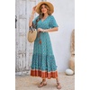 image:imageRVivimos Womens Summer V Neck Floral Print Boho Midi Dress  Short Sleeve Lightweight Breathable Material Button Up Tiered Ruffle Flowy Beach Dress Casual Daily Vacation Resort WearTealfloral