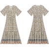 image:imageRVivimos Womens Summer V Neck Floral Print Boho Midi Dress  Short Sleeve Lightweight Breathable Material Button Up Tiered Ruffle Flowy Beach Dress Casual Daily Vacation Resort WearBeigefloral
