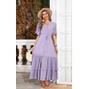 image:imageRVivimos Womens Summer V Neck Floral Print Boho Midi Dress  Short Sleeve Lightweight Breathable Material Button Up Tiered Ruffle Flowy Beach Dress Casual Daily Vacation Resort WearLilacpurple