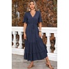 image:imageRVivimos Womens Summer V Neck Floral Print Boho Midi Dress  Short Sleeve Lightweight Breathable Material Button Up Tiered Ruffle Flowy Beach Dress Casual Daily Vacation Resort WearNavyblue