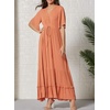 image:imageRVivimos Womens Summer V Neck Floral Print Boho Midi Dress  Short Sleeve Lightweight Breathable Material Button Up Tiered Ruffle Flowy Beach Dress Casual Daily Vacation Resort WearOrange