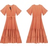 image:imageRVivimos Womens Summer V Neck Floral Print Boho Midi Dress  Short Sleeve Lightweight Breathable Material Button Up Tiered Ruffle Flowy Beach Dress Casual Daily Vacation Resort WearOrange