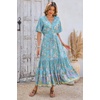 image:imageRVivimos Womens Summer V Neck Floral Print Boho Midi Dress  Short Sleeve Lightweight Breathable Material Button Up Tiered Ruffle Flowy Beach Dress Casual Daily Vacation Resort WearAqua Blue