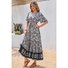 image:imageRVivimos Womens Summer V Neck Floral Print Boho Midi Dress  Short Sleeve Lightweight Breathable Material Button Up Tiered Ruffle Flowy Beach Dress Casual Daily Vacation Resort WearSmoke Black