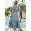 image:imageRVivimos Womens Summer V Neck Floral Print Boho Midi Dress  Short Sleeve Lightweight Breathable Material Button Up Tiered Ruffle Flowy Beach Dress Casual Daily Vacation Resort WearHazeblue