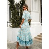 image:imageRVivimos Womens Summer V Neck Floral Print Boho Midi Dress  Short Sleeve Lightweight Breathable Material Button Up Tiered Ruffle Flowy Beach Dress Casual Daily Vacation Resort WearBlueturquoisefloral