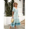 image:imageRVivimos Womens Summer V Neck Floral Print Boho Midi Dress  Short Sleeve Lightweight Breathable Material Button Up Tiered Ruffle Flowy Beach Dress Casual Daily Vacation Resort WearBlueturquoisefloral