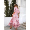 image:imageRVivimos Womens Summer V Neck Floral Print Boho Midi Dress  Short Sleeve Lightweight Breathable Material Button Up Tiered Ruffle Flowy Beach Dress Casual Daily Vacation Resort WearPinkfloral
