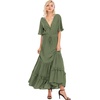 image:imageRVivimos Womens Summer V Neck Floral Print Boho Midi Dress  Short Sleeve Lightweight Breathable Material Button Up Tiered Ruffle Flowy Beach Dress Casual Daily Vacation Resort WearArmygreen