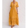 image:imageRVivimos Womens Summer V Neck Floral Print Boho Midi Dress  Short Sleeve Lightweight Breathable Material Button Up Tiered Ruffle Flowy Beach Dress Casual Daily Vacation Resort WearGinger